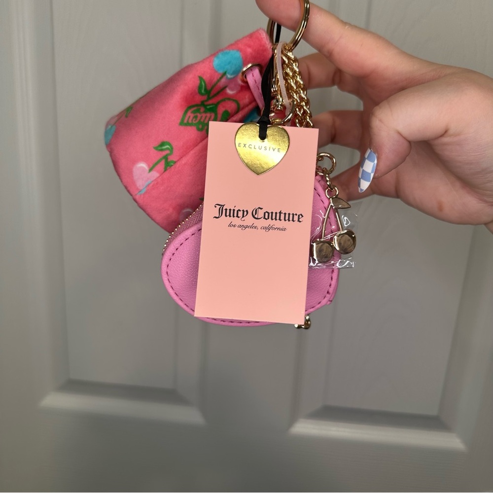 Juicy Couture Viral Pink Cherry Heart Keychain Pouch Set - Picture 2 of 6